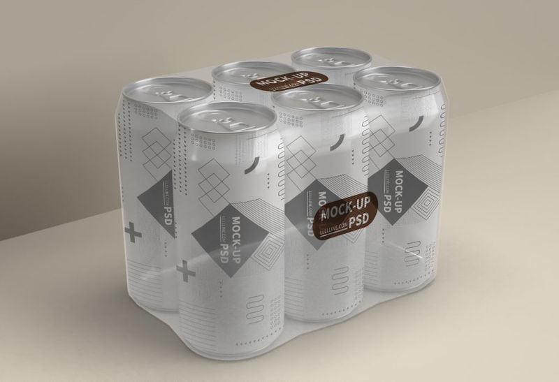 Packaging mockup of 500ml beer cans in restaurants from two perspectives