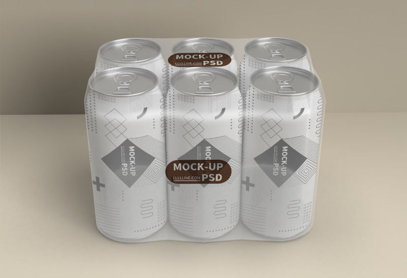 Packaging mockup of 500ml beer cans in restaurants from two perspectives