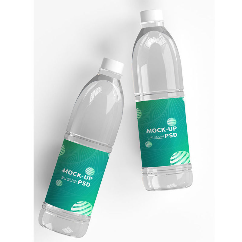 Packaging mockup of mineral water bottle in restaurant