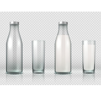 Vector glass bottle, milk bottle and vector glass
