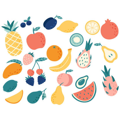 apple, banana, lemon, pear slice, cherry, mango, watermelon, strawberry vector