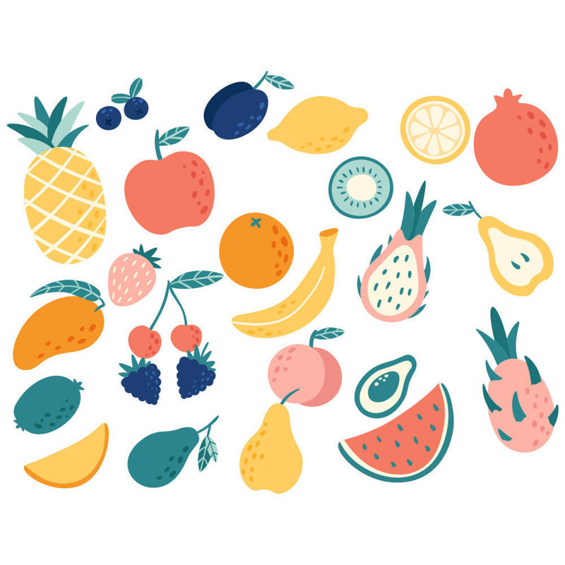 apple, banana, lemon, pear slice, cherry, mango, watermelon, strawberry vector