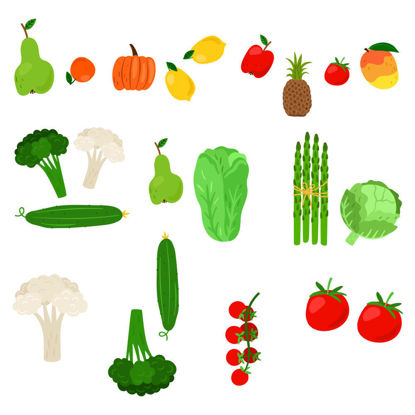 fruits and vegetables, cucumber, tomato, banana, pear, Chinese cabbage vector