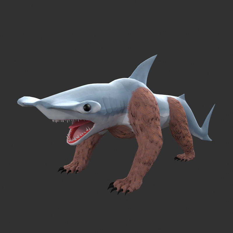 Hammerhead BearShark Optimize Edilmiş Yaratık Karakteri 3d modeli