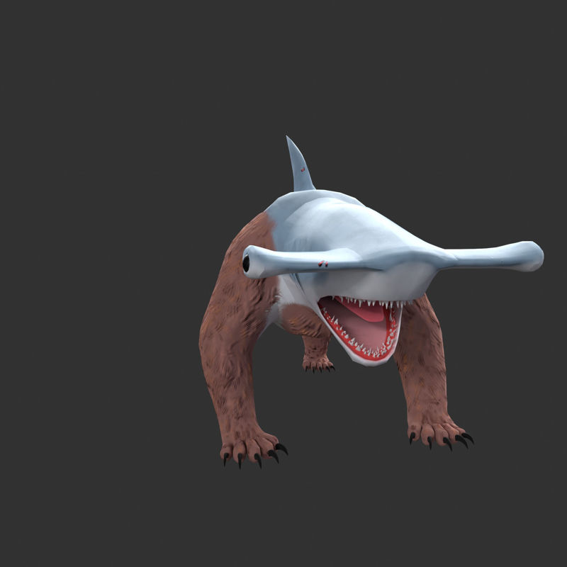Hammerhead BearShark Optimized Creature Character 3d model