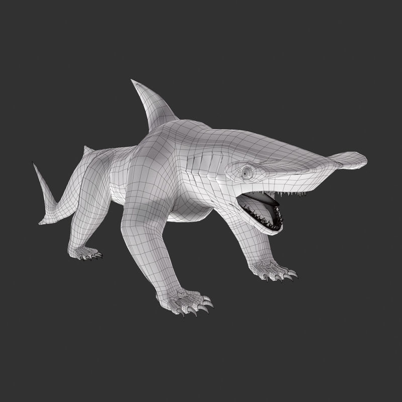 Hammerhead BearShark Optimize Edilmiş Yaratık Karakteri 3d modeli