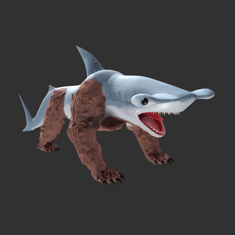 Hammerhead BearShark Optimize Edilmiş Yaratık Karakteri 3d modeli