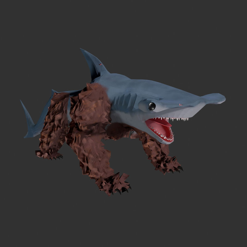 Hammerhead BearShark Optimized Creature Character modello 3d