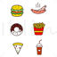 Vector cartoon food hamburger milk tea pizza sausage French fries