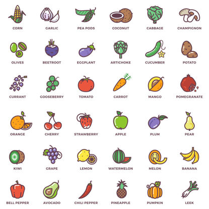 Vector graph fruits and vegetables