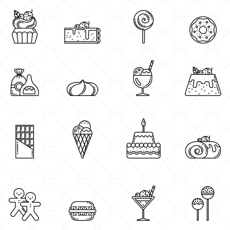 Vector cake desserts and other baked goods icons