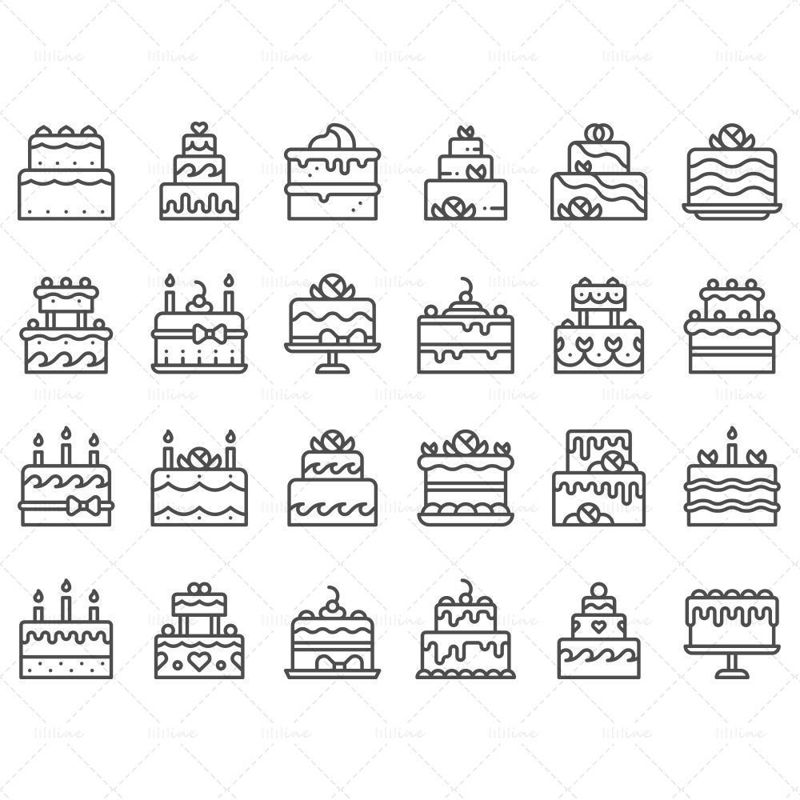 Vector line sweet cake homemade dessert with candle icon
