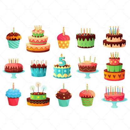 Vector cartoon birthday cake sweet bake cake colorful cupcake celebration cake
