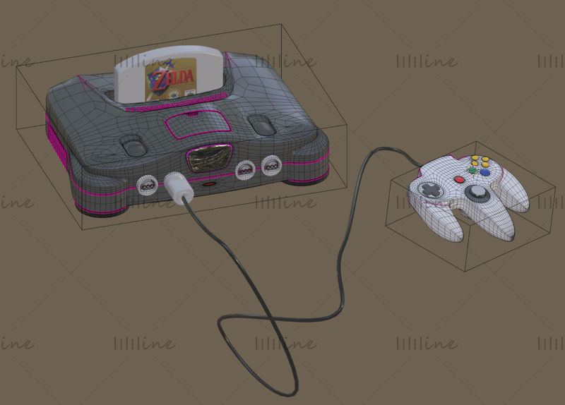 Modelo control y consola Nintendo 64 3d model
