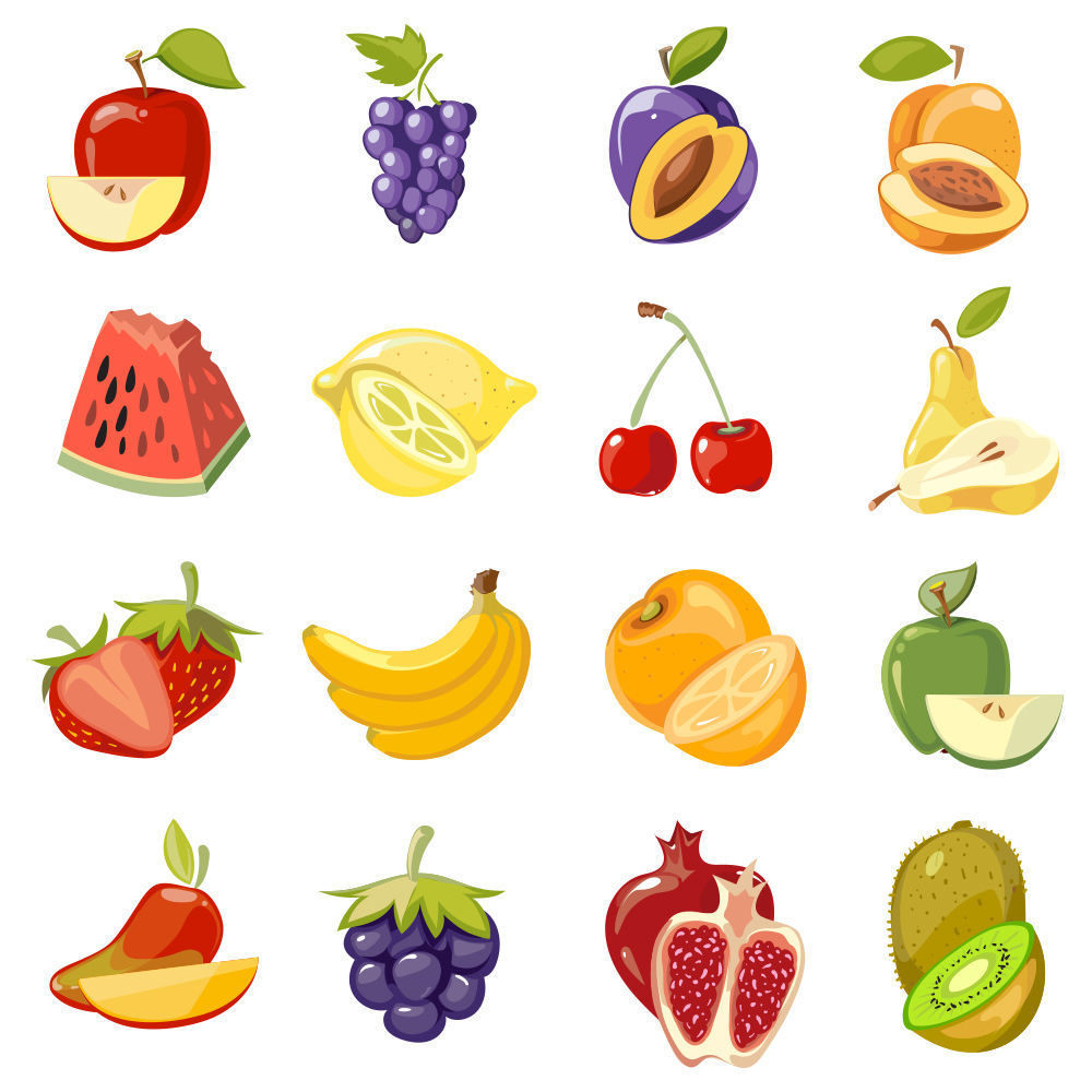 Vector fruit watermelon grape apple pear lemon banana strawberry