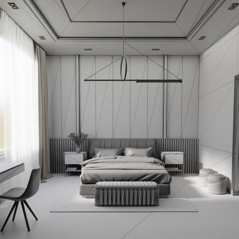 Stylish Bedroom Interior - Blender 3d model