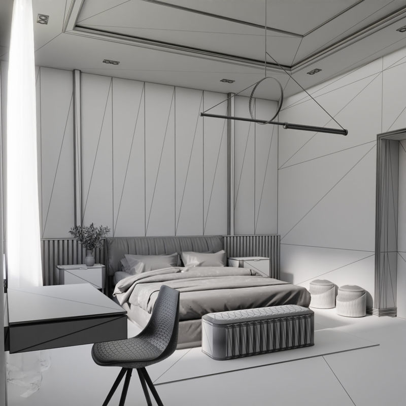 Stylish Bedroom Interior - Blender 3d model