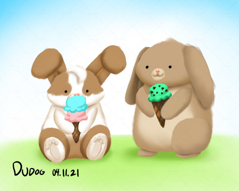 Bunnies ice cream time png
