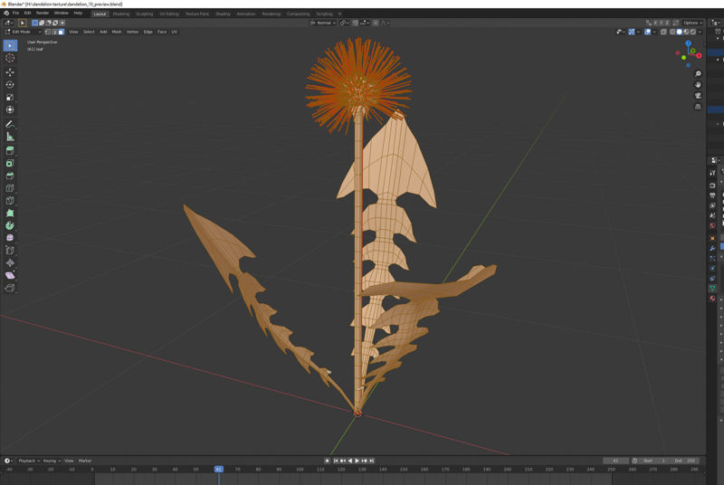 Dandelion 3d model and animation