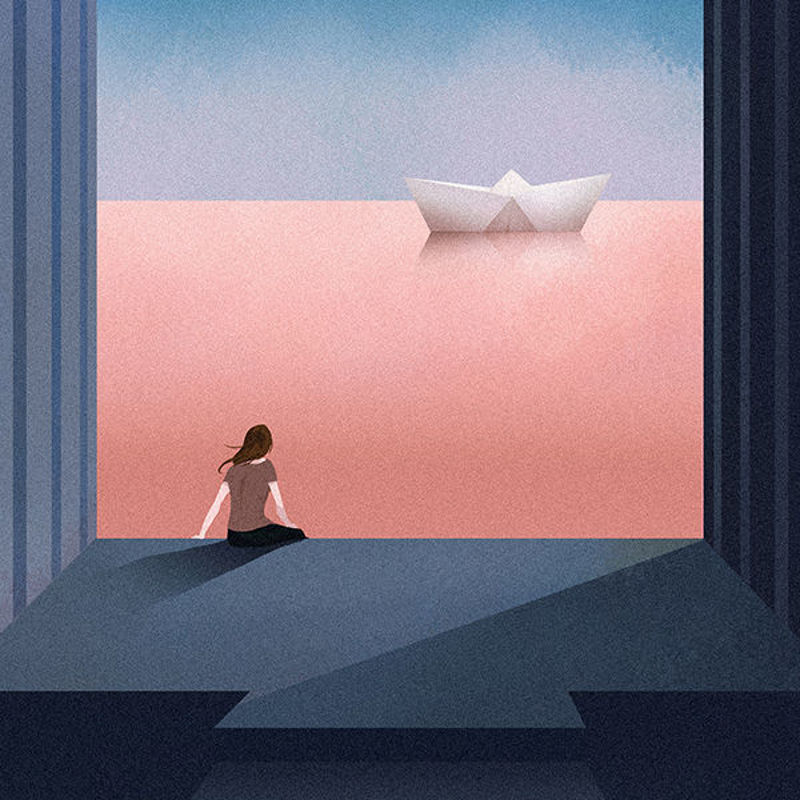 The illustration of girl watching sea