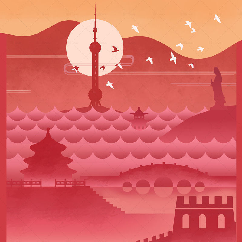 Illustration and posters of famous places of interest in China