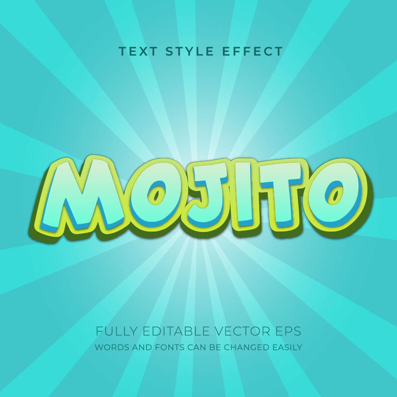 Mojito Juice fresh 3D Editable Text Style Effect vector