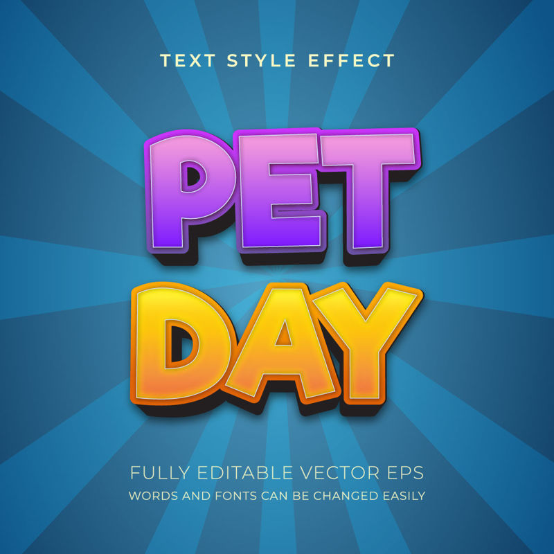 Pet Day Editable Multi color Text Style Effect