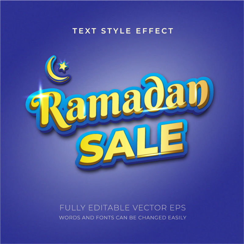 Ramadan Sale Blue and Golden Editable Text Style Effect