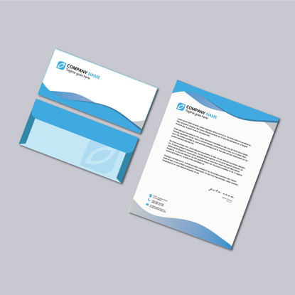 Blue corporate print ready envelope and letterhead with die-cut