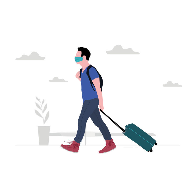 Man in airport traveling during covid 19 corona virus illustration