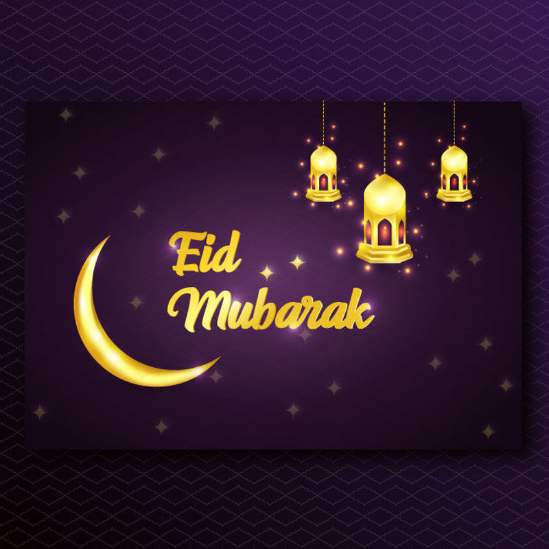 Eid mubarak luxusní slavnostní fialové a zlaté vektorové pozadí design se svíčkami