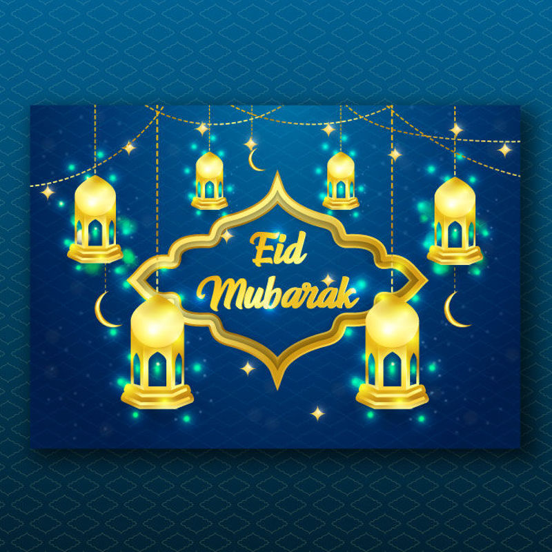Eid mubarak lüks şenlikli mavi vektör arka plan tasarımı