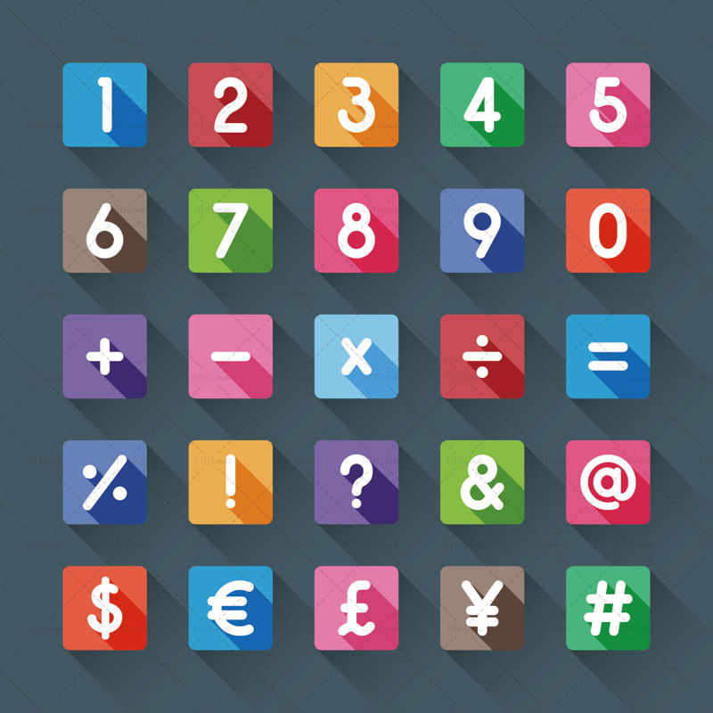 Square symbols button icons with shadow vector