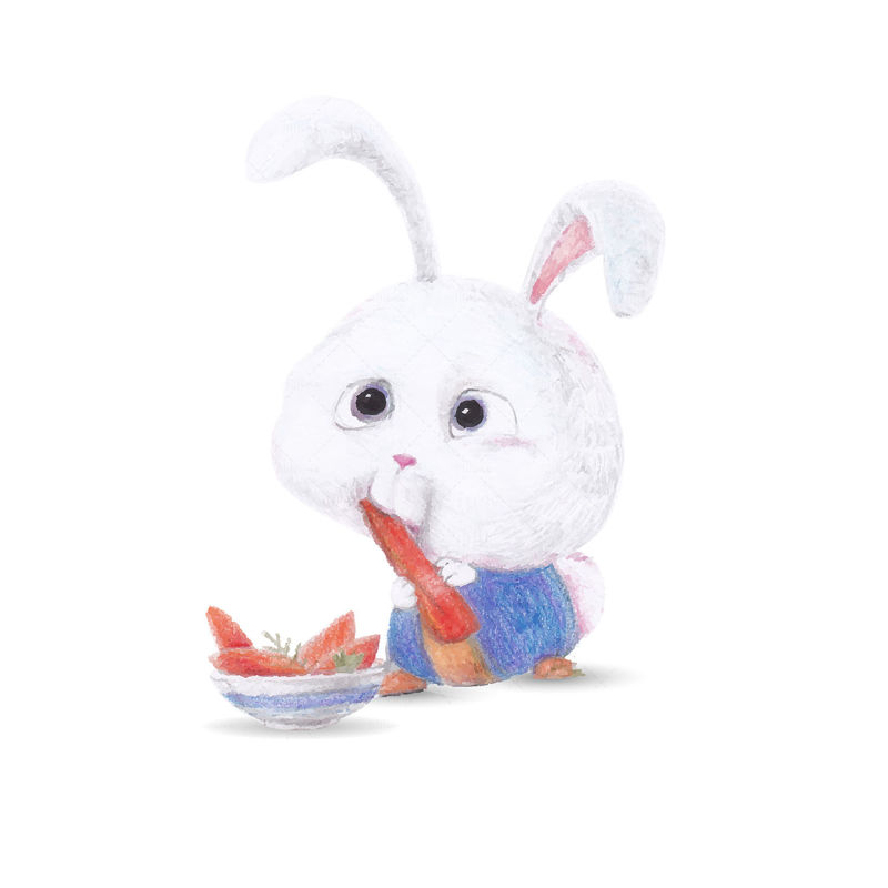 Сладък анимационен заек, който яде моркови векторна илюстрация