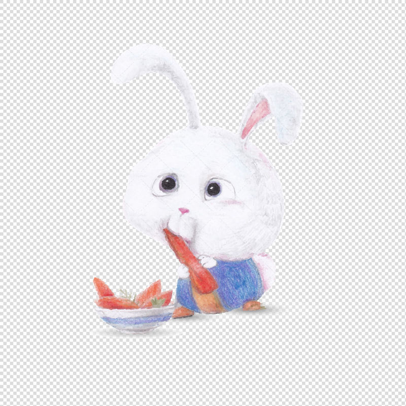 可爱的卡通兔子吃胡萝卜矢量图