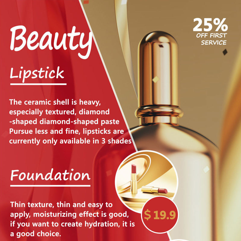 Cartaz de tendência de beleza em vermelho e dourado