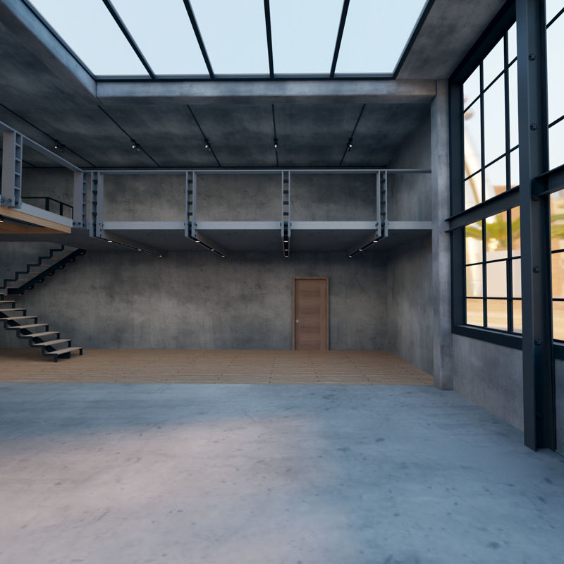 Ipari tetőtér belső jelenet 3d modell