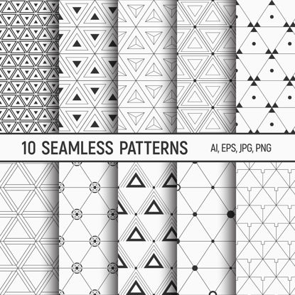 10 seamless triangles patterns. Geometrical vector digital backgrounds