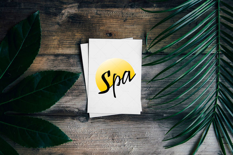 Elegant logo Spa in Chinese style on the yellow sun background