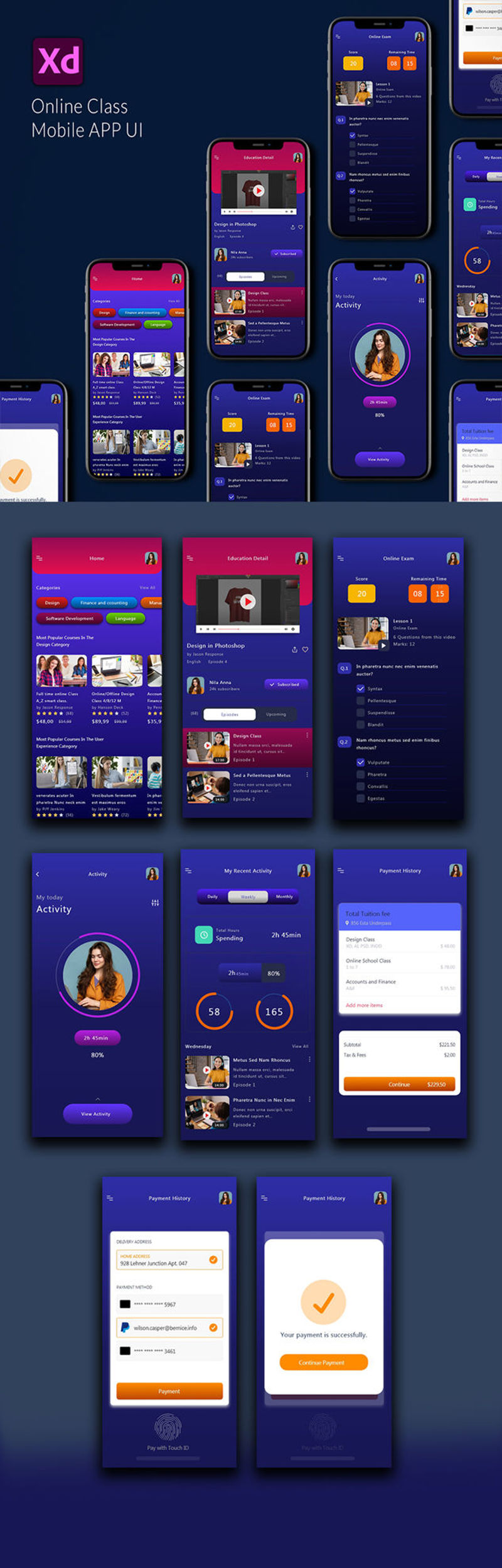 Interface utilisateur de l'application mobile de classe en ligne