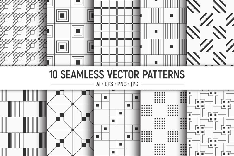 10 seamless geometric vector squares patterns