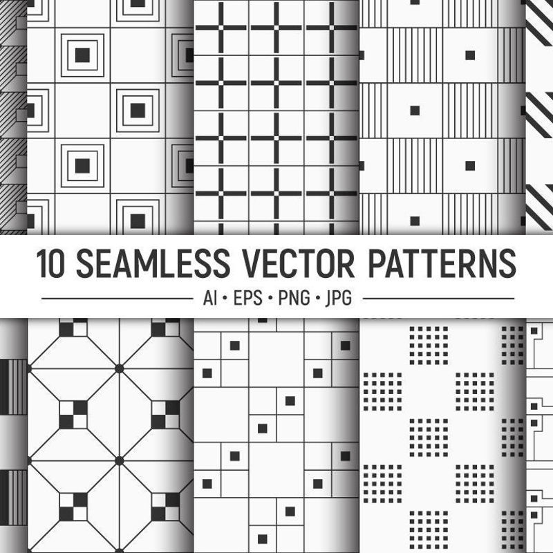10 naadloze geometrische vectorvierkantenpatronen