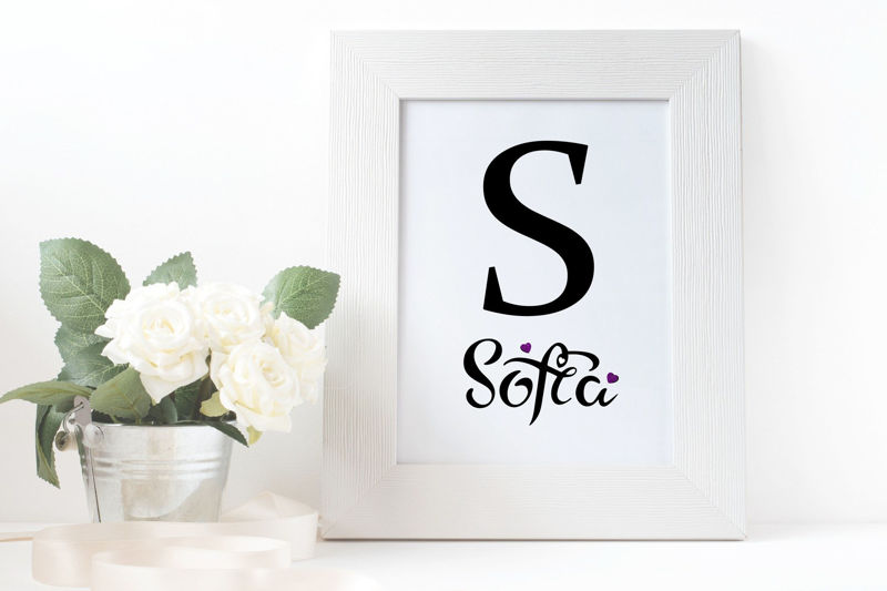 Sofia baby girl name, hand lettering, digital hand lettered women name,wall decoration, post card,cool names for girls, purple hearts