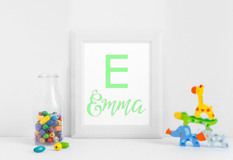 Numele digital al fetei cu litere digitale Emma. numele femeilor. decor de perete, decor de menta verde, nume cool