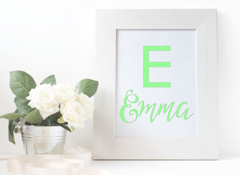 Emma digitale handgeschreven naam van het babymeisje. vrouwen naam. wand decor, groene munt naam decor, coole namen
