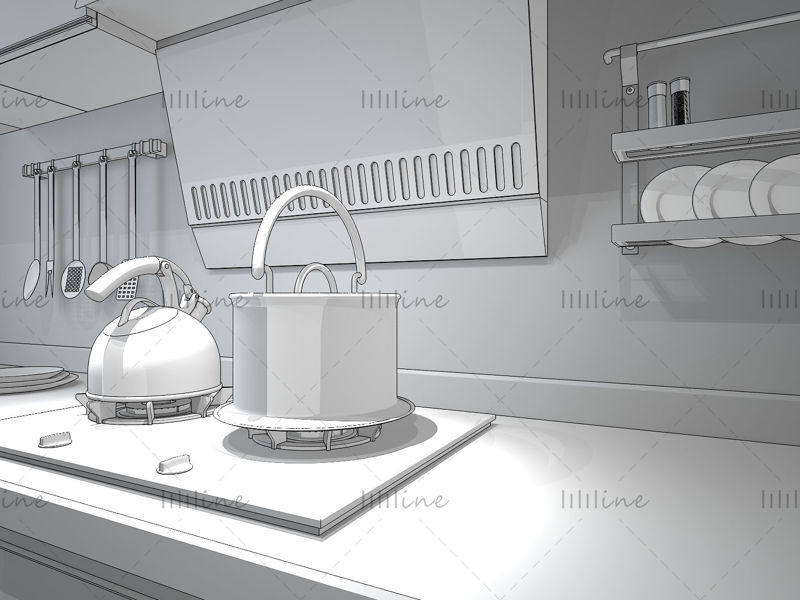 厨房餐厅3D模场景型
