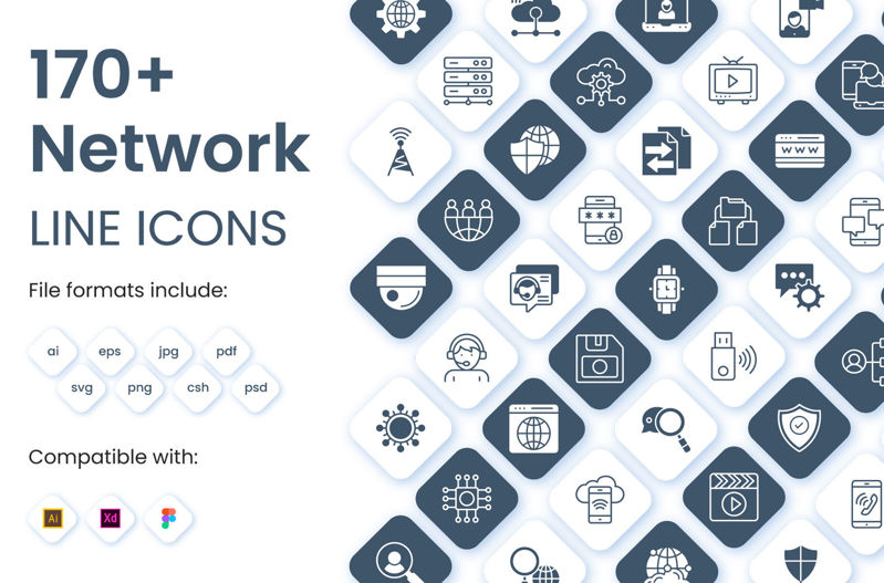 Más de 170 iconos de líneas vectoriales de redes