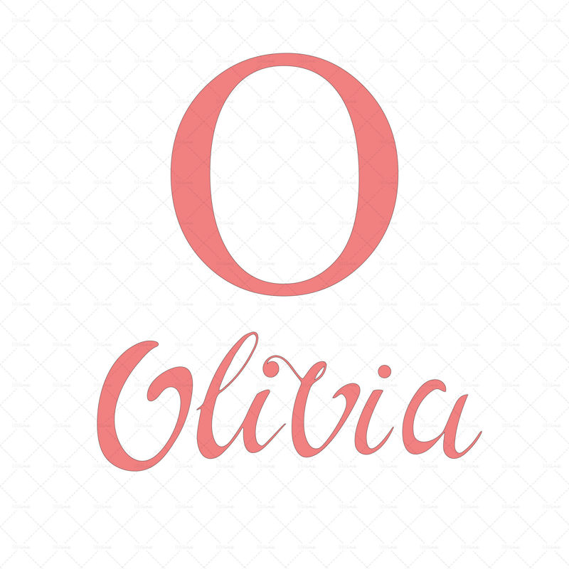 奥利维亚，数字手写女婴的名字。女人的名字。墙壁装饰，浅粉红色的名字装饰，很酷的名字