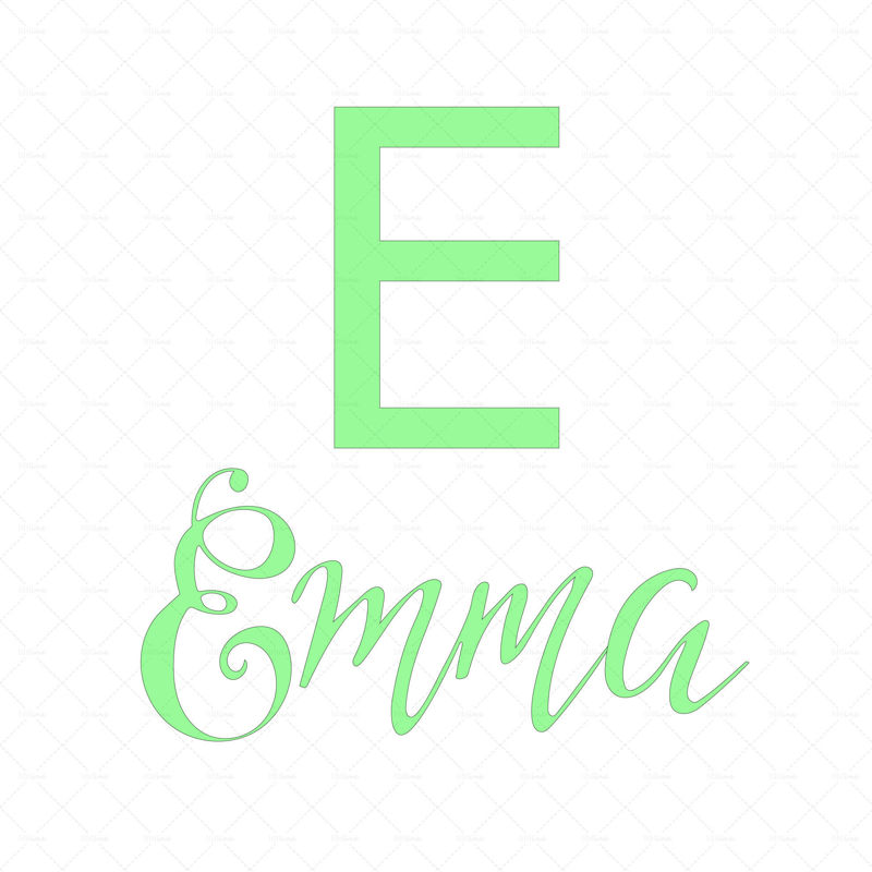 Nom de petite fille en lettres à la main numérique Emma. nom de femme. décoration murale, décor de nom de menthe verte, noms sympas