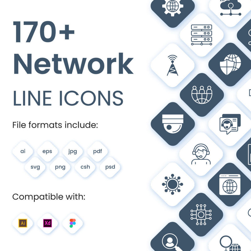 Más de 170 iconos de líneas vectoriales de redes